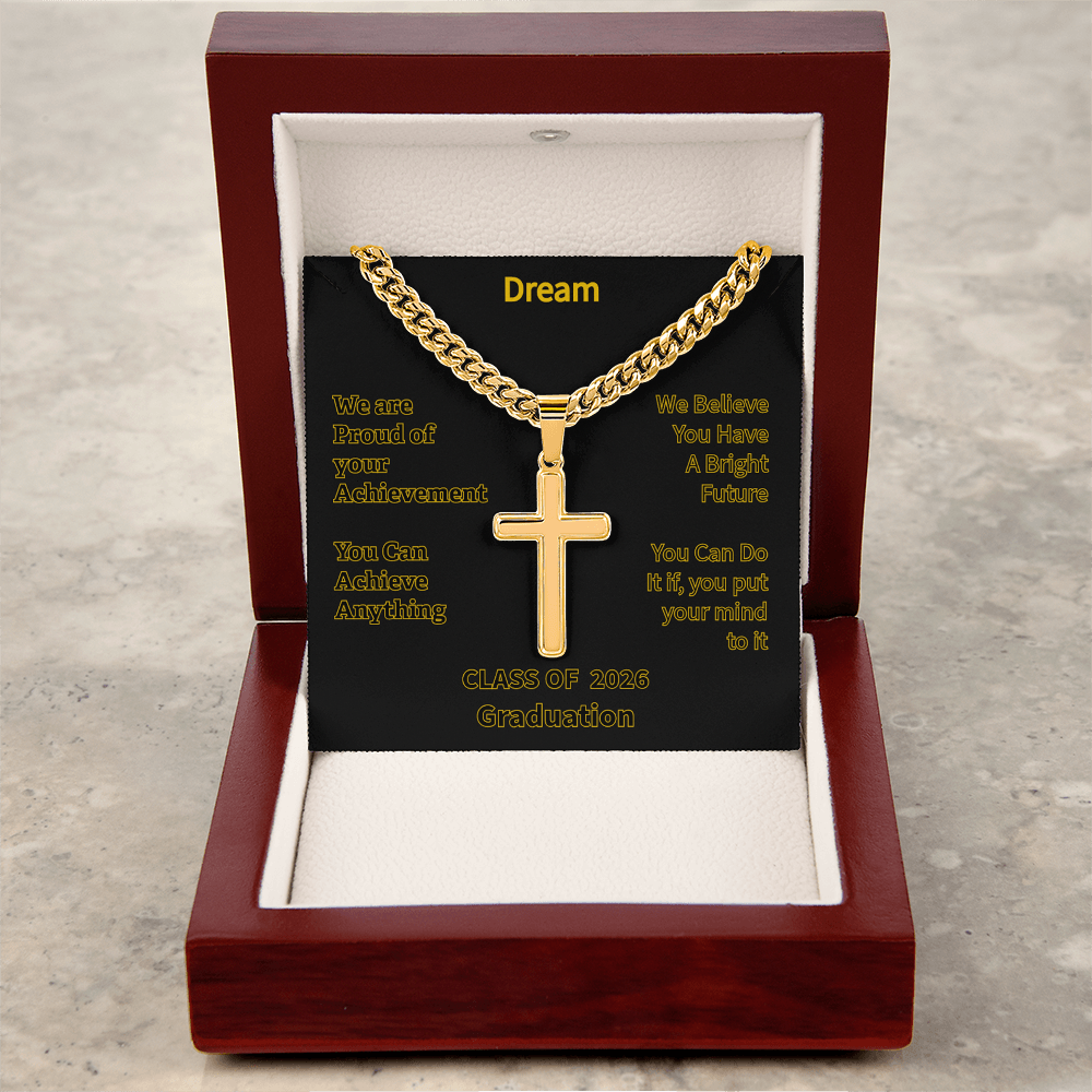 Personalized Cross with Cuban Link Chain Graduation Class 2026
