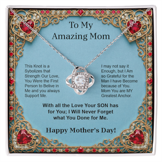 Love Knot Necklace for Mom from Son – Gold & White Gold Gift