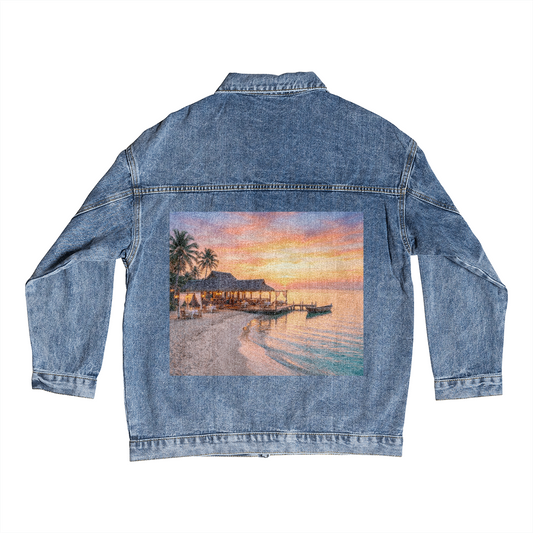 Tropical coastal romantic sunset getaway Men Denim Jacket