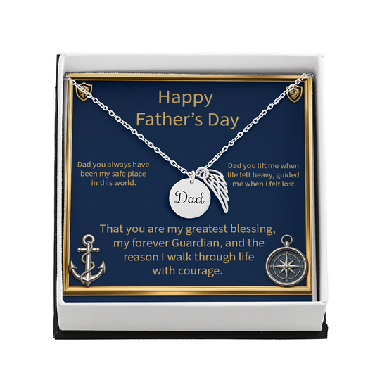 Memorial Dad w/ Angel Wing Charm - Necklace