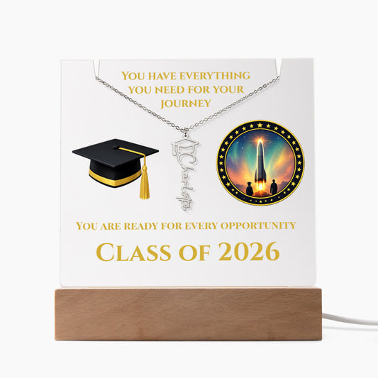 Keepsake Acrylic with Graduation Cap Name Necklace Bundle