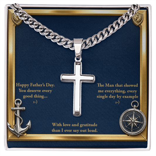 Artisan Cross with Cuban Link Chain Personalize message card