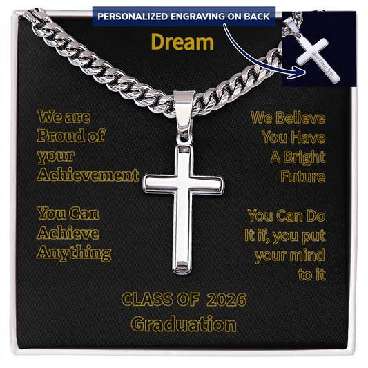 Personalized Cross with Cuban Link Chain Graduation Class 2026